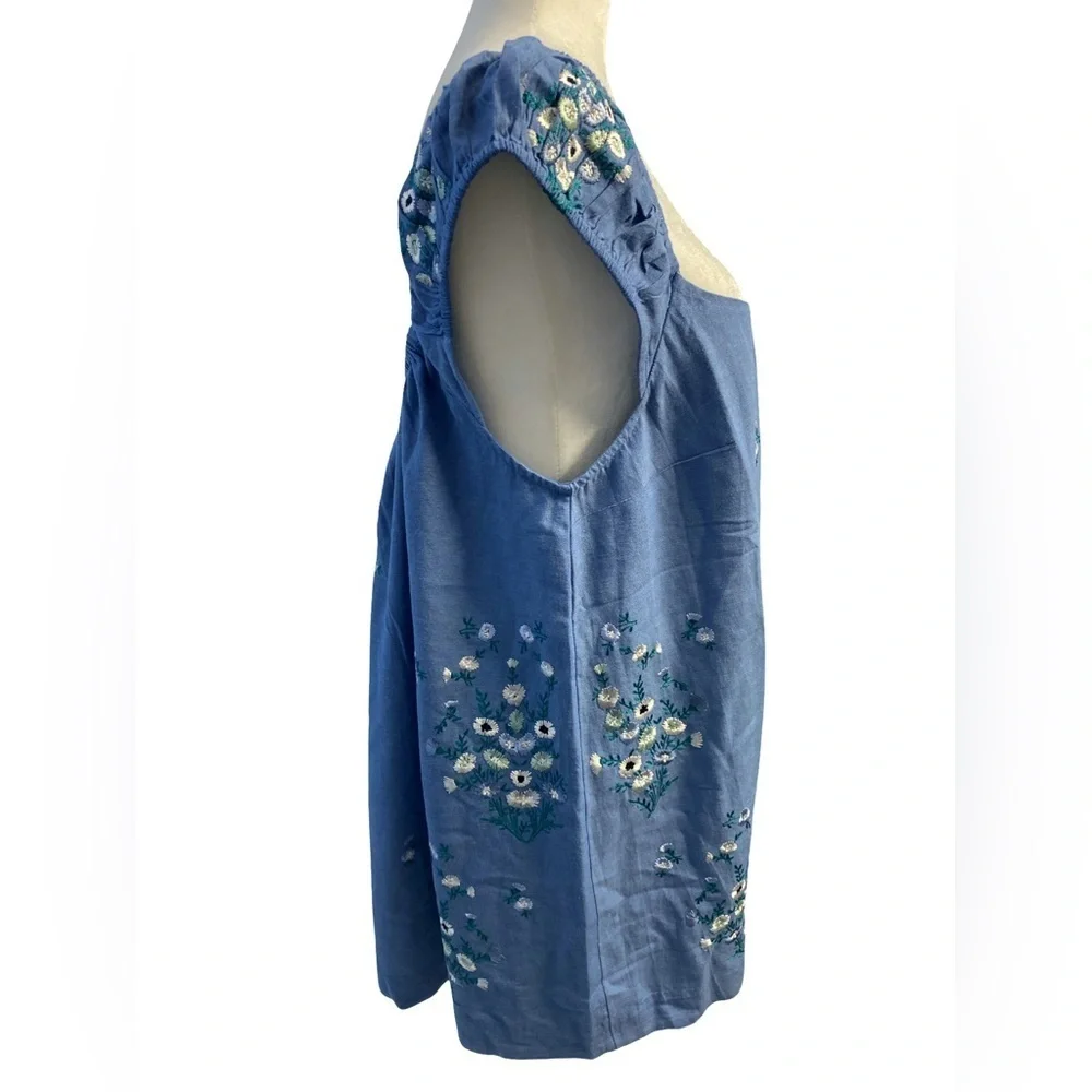 Free People Wildflower Mini Dress Size M Pit 21 Linen Cotton Embroidered - Picture 7 of 14